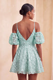 Olive Cold Shoulder Sequins A-Line Short Homecoming Dress with Lace Up Back