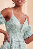 Olive Cold Shoulder Sequins A-Line Short Homecoming Dress with Lace Up Back