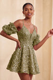 Olive Cold Shoulder Sequins A-Line Short Homecoming Dress with Lace Up Back
