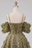 Olive Cold Shoulder Sequins A-Line Short Homecoming Dress with Lace Up Back