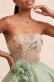 Dusty Sage Strapless A-Line Corset Lace Up Back Sequins Short Homecoming Dress with 3D Flowers