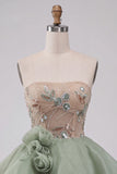 Dusty Sage Strapless A-Line Corset Lace Up Back Sequins Short Homecoming Dress with 3D Flowers