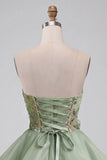 Dusty Sage Strapless A-Line Corset Lace Up Back Sequins Short Homecoming Dress with 3D Flowers