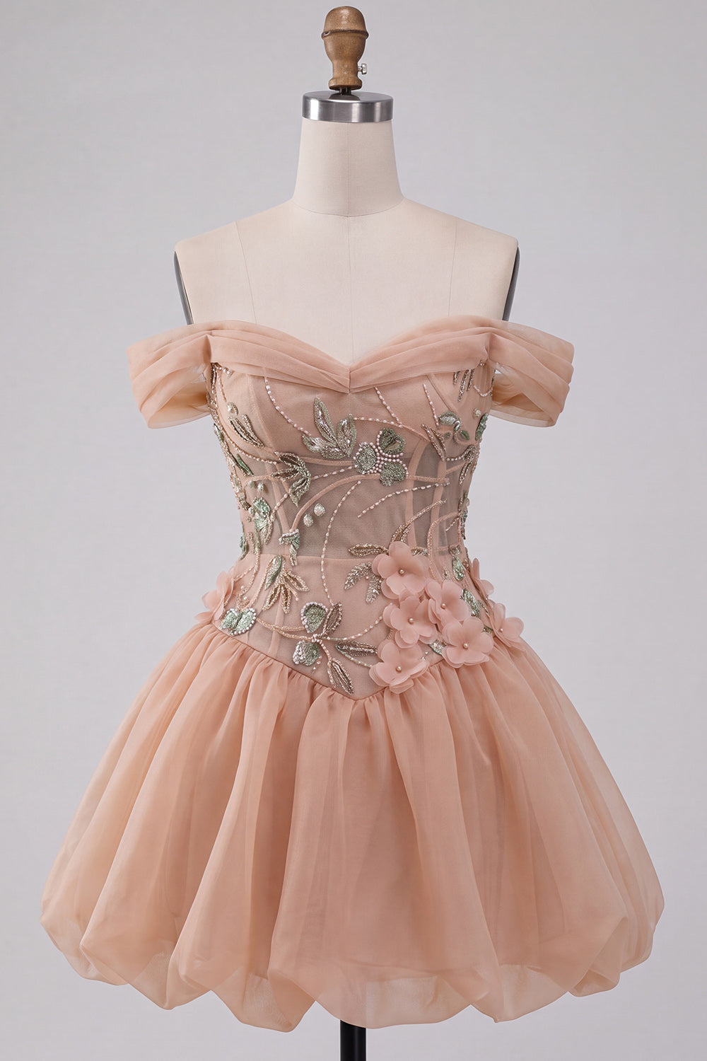 ZAPAKA Women Light Pink Floral Homecoming Dress with Lace Up Back Off the Shoulder A-Line Corset Short Cocktail Dress, Pink / US20W