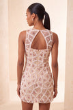 Blush Bodycon Round Neck Short Homecoming Dress with Beading