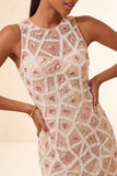 Blush Bodycon Round Neck Short Homecoming Dress with Beading