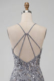 Halter Neck Grey Bodycon Floral Beaded Short Homecoming Dress with Fringes
