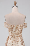 Off the Shoulder Champagne Bodycon Floral Sequins Short Homecoming Dress with Sash