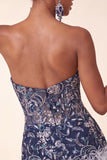 Sweetheart Navy Bodycon Floral Sequins Short Homecoming Dress with Feathers