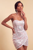 Blush Sweetheart Bodycon Sequins Floral Ruched Short Homecoming Dress