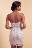 Blush Sweetheart Bodycon Sequins Floral Ruched Short Homecoming Dress