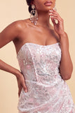 Blush Sweetheart Bodycon Sequins Floral Ruched Short Homecoming Dress