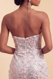 Blush Sweetheart Bodycon Sequins Floral Ruched Short Homecoming Dress