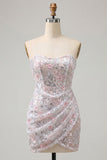 Blush Sweetheart Bodycon Sequins Floral Ruched Short Homecoming Dress