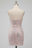 Blush Sweetheart Bodycon Sequins Floral Ruched Short Homecoming Dress