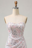 Blush Sweetheart Bodycon Sequins Floral Ruched Short Homecoming Dress