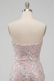 Blush Sweetheart Bodycon Sequins Floral Ruched Short Homecoming Dress