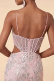 Blush Bodycon Corset Cut Out Spaghetti Straps Sequins Floral Short Homecoming Dress