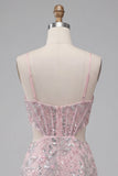 Blush Bodycon Corset Cut Out Spaghetti Straps Sequins Floral Short Homecoming Dress