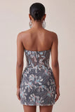 Dark Grey Bodycon Sweetheart Corset Ruched Sequins Floral Short Homecoming Dress