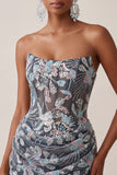 Dark Grey Bodycon Sweetheart Corset Ruched Sequins Floral Short Homecoming Dress