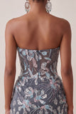Dark Grey Bodycon Sweetheart Corset Ruched Sequins Floral Short Homecoming Dress