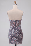 Dark Grey Bodycon Sweetheart Corset Ruched Sequins Floral Short Homecoming Dress