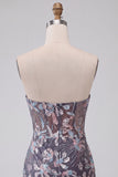 Dark Grey Bodycon Sweetheart Corset Ruched Sequins Floral Short Homecoming Dress