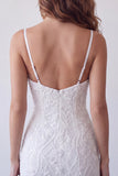 White Bodycon Beaded Sequin Short Spaghetti Straps Homecoming Dress with Lace