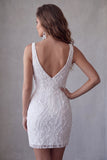 White Beaded Bodycon Short Sequin Homecoming Dress with Slit