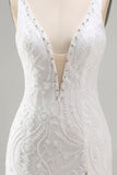 White Beaded Bodycon Short Sequin Homecoming Dress with Slit