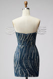 Navy Off The Shoulder Bodycon Beaded Sequin Short Homecoming Dress