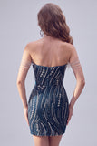 Navy Off The Shoulder Bodycon Beaded Sequin Short Homecoming Dress