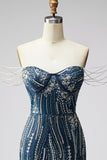 Navy Off The Shoulder Bodycon Beaded Sequin Short Homecoming Dress
