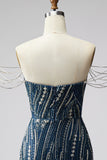 Navy Off The Shoulder Bodycon Beaded Sequin Short Homecoming Dress