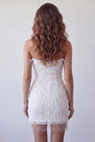 Off The Shoulder Beaded White Bodycon Short Homecoming Dress with Fringes