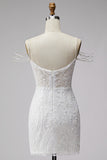 White Off The Shoulder Beaded Bodycon Short Homecoming Dress with Rhinestones