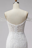 White Off The Shoulder Beaded Bodycon Short Homecoming Dress with Rhinestones