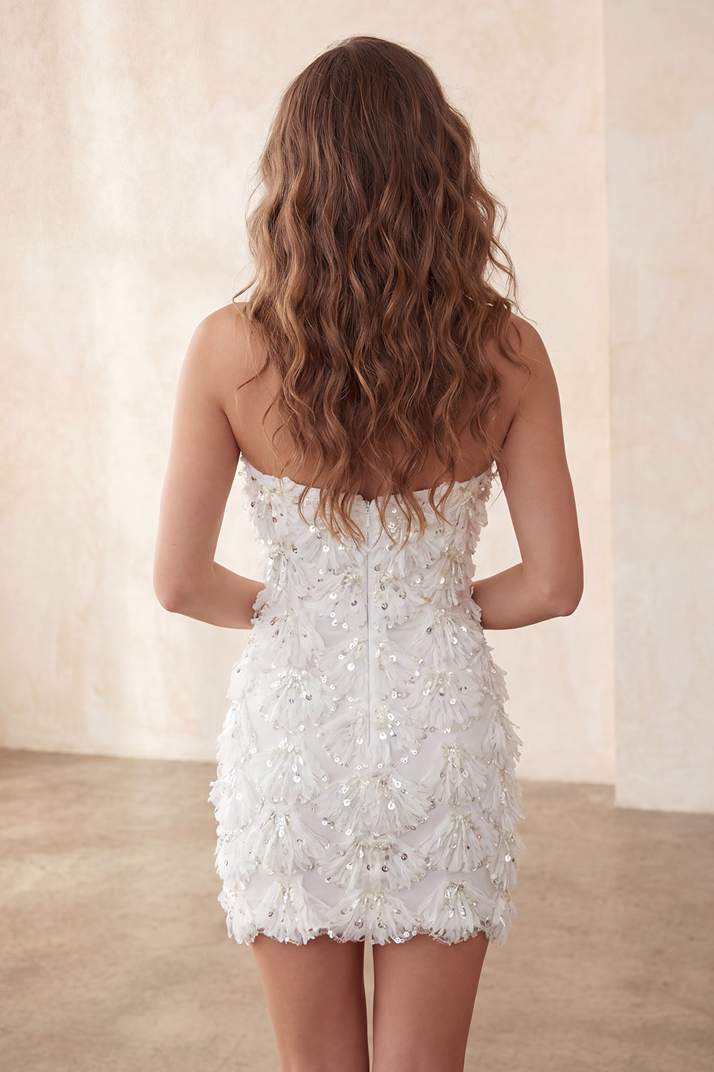 ivory short cocktail dresses Zapaka Women Bodycon Engagement Dress Ivory High Neck Long Sleeves Split Wedding Reception Dress, Ivory / US16