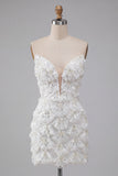 Ivory Sweetheart Short Bodycon Homecoming Dress with Sequins