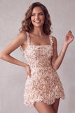 Ivory A-Line Square Neck Short Homecoming Dress with Sequins