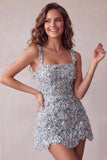 Ivory A-Line Square Neck Short Homecoming Dress with Sequins