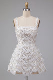 Ivory A-Line Square Neck Short Homecoming Dress with Sequins