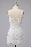 Ivory A-Line Square Neck Short Homecoming Dress with Sequins