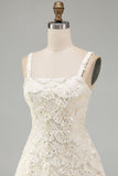 Ivory A-Line Square Neck Short Homecoming Dress with Sequins