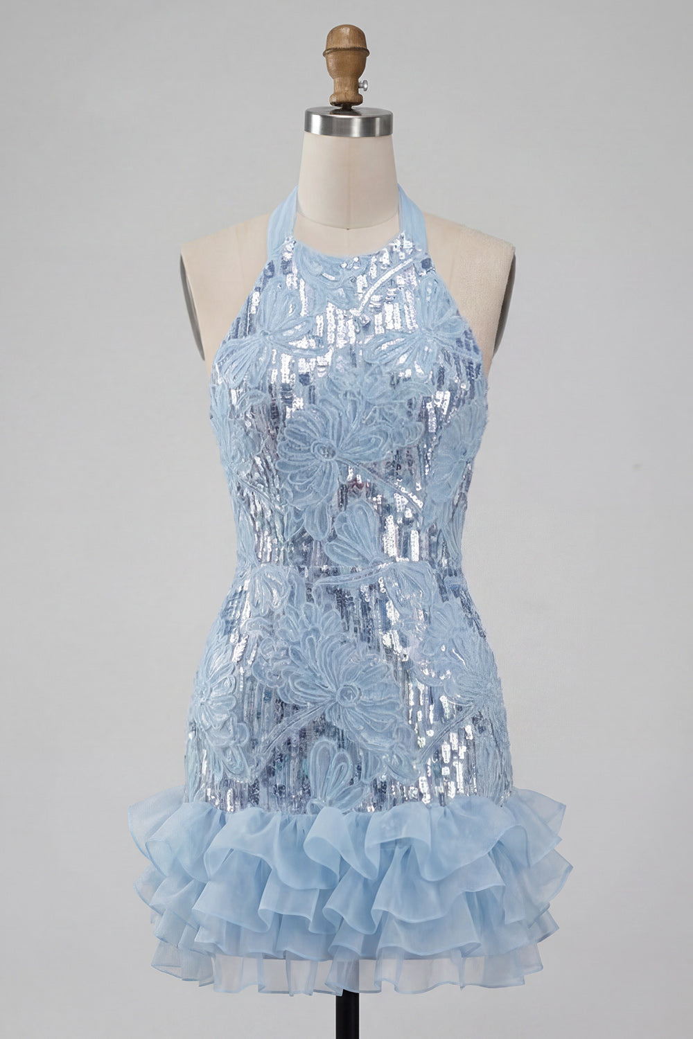 dusty blue floral high neck frill hem shift dress Dusty Blue Midi Dress Under $100