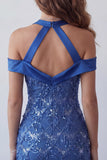 Royal Blue Halter Neck Bodycon Short Homecoming Dress with Sequins