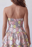 Sparkly Pink Sweetheart A-Line Tiered Floral Short Homecoming Dress with Sequins