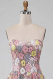 Sparkly Pink Sweetheart A-Line Tiered Floral Short Homecoming Dress with Sequins