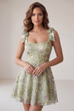 Dusty Sage A-Line Floral Thick Straps Short Homecoming Dress with Beading